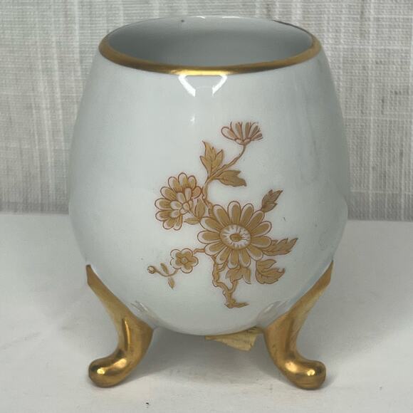 Limoges France Porcelain 24 Kt Gold Rose 3 Footed Egg Shape Cup Hand Painted - Picture 4 of 7